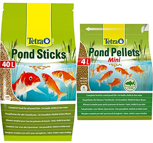 Tetra Pond Sticks - Fischfutter für Teichfische, für gesunde Fische und klares Wasser im Gartenteich, 40 L Beutel & Pond Pellets Mini – Hauptfutter für kleine Teichfische, 4 L Beutel