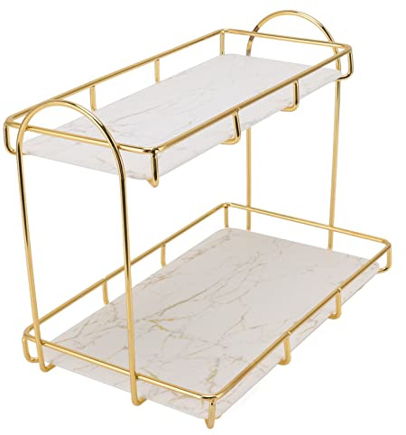 Spacnana Scaffale per Cosmetici a 2 Livelli Portaoggetti per Armadietti di Grande Capacità Rettangolare Oro per Bagno Cucina Camera da Letto