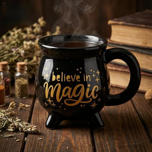 Tazza da caffè, tazza da tè, bollitore, tazza da strega, capacità 350 ml, nero (Believe in Magic)