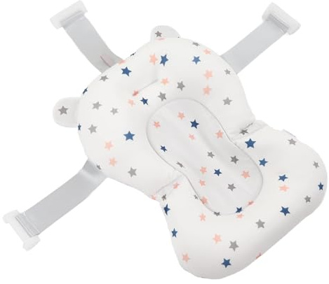 Supporto per Bagnetto Regolabile Pieghevole per Neonati 0-12 Mesi Seggiolino per Bagnetto (Stelle bianche) Cuscino per Sedile per Vasca da Bagno per Bambini Baby Cribs