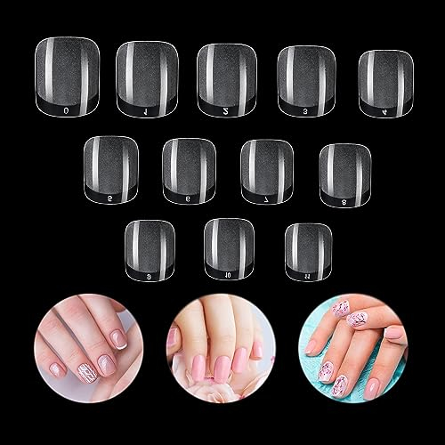 MWOOT 240 Pezzi Acrilico Falsi Unghie False Nails Tips Set,Copertura Completa Artificiali Unghie Fake Nail Art,Unghie Finte per Donna Fai Da Te Manicure Salon(12 Taglie,Mezzo Trasparente opaca)