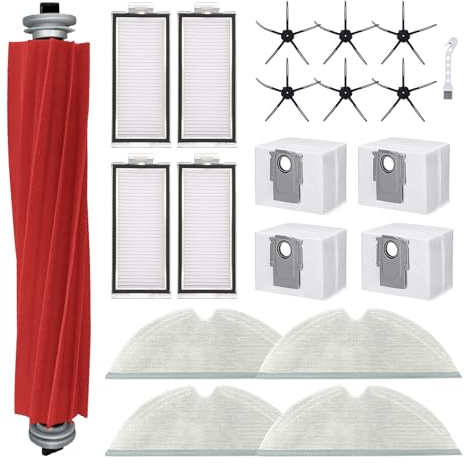 20 Stück Zubehörset für Roborock Q7+/Q7 MAX+ Staubsauger,1*Hauptbürste,6*Seitenbürsten,4*Filter,4*Wischtüche,4*Staubbeutel, 1*Reinigungsbürste