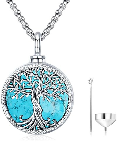 Odinstone Collar para cenizas de plata de ley S925, Colgante Cenizas Árbol de la vida Joyería cremación conmemorativas para mujeres medallón conmemorativo con kit de relleno