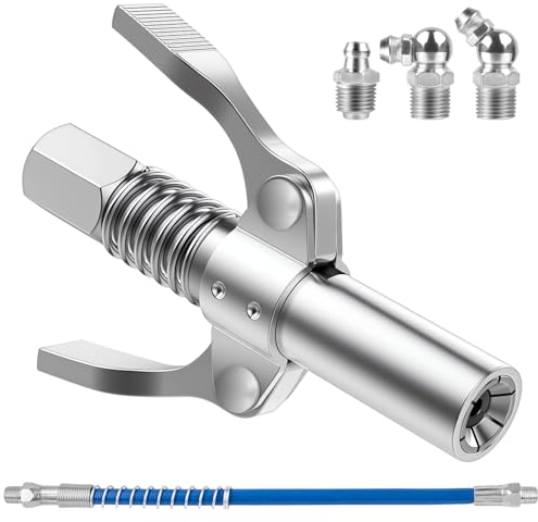Fettpresse Mundstück, Doppelgriff G Coupler für Fettpresse mit 30cm Schlauch und 3 M6 M8 M10 Schmiernippel,Fettpresse Kupplung Fettpresse für Schmiernippel für alle Arten von Fettpressen，10000 PSI