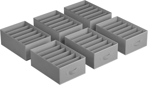 SONGMICS Kleiderschrank-Organizer 6er Set, Aufbewahrungsbox 6 Fächer, Schubladen-Ordnungssystem, Ordnungsboxen faltbar, 42 x 30 x 17 cm, für Hosen, Kleidung, taubengrau RUS009G03