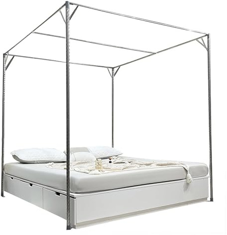 Himmelsängsram Stolpestolpar Twin Full size sängram Baldakin Heavy Duty metall himmelssäng Ram King, 27 mm tjock (Storlek: Twin)