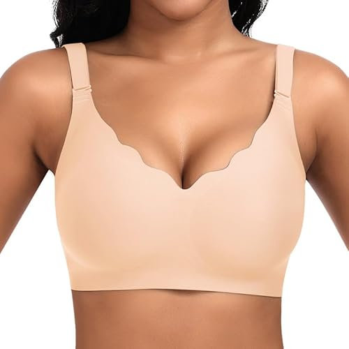 Jiuday BH Damen ohne Bügel Große Brüste Nahtloser Push Up BH Soft Bequemer Seamless Bra T Shirt Bügelloser Gepolstert Klassische Bralette (Beige,M)