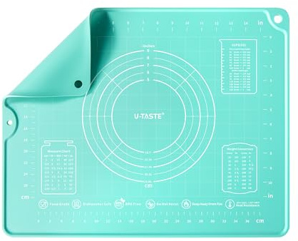 U-Taste Silikonbakmatta 40 x 50 cm Extra Stor BPA-fri (Aqua Sky) | Degunderlägg Non-Stick-Belagd Degrullmatta Knåda med Klara Mått för att Göra Kakor, Pizza, Fondant och Bröd