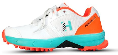 Heega Pegasus Cricket Shoes | | för män och pojkar | Material: Nät | Andningsbart nät | Halkfri sula för förbättrad hållbarhet för stabilitet, Orange, 42 EU