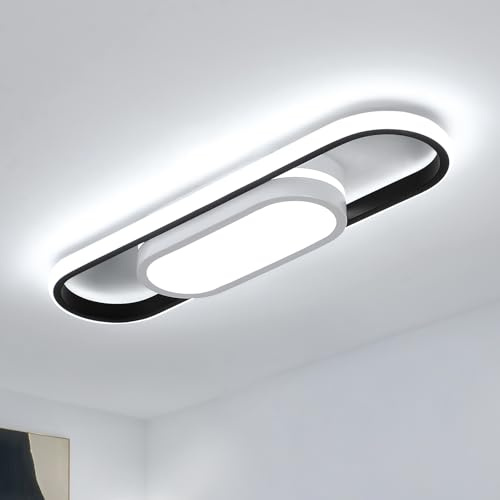 Riserva Lámpara de Techo LED, 30W 3375LM Plafon Techo Negro Moderno, 6500K Luz Blanca Frío, Ovalada Luz de Techo Acrílico para Dormitorio, Cocina, Balcón, Pasillo, Oficina, 48cm