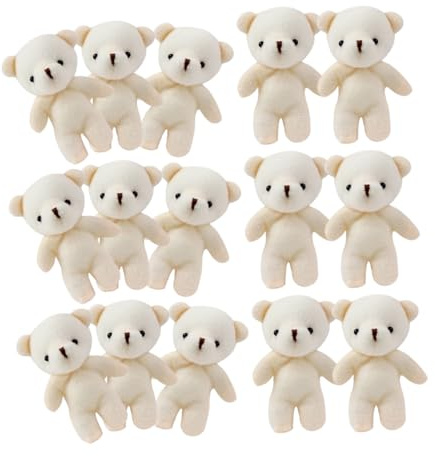 INOOMP 15pcs DIY Tiny Bears Plush Keychain Hanging Decor, White Cloth and Pp Cotton, Comfortable Touch, Lifelike, Light Weight, Boys and Girls Keyring for Presents or Home Decoration