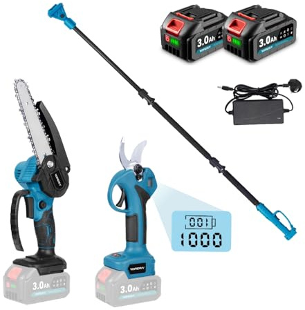Yofidra 4-in-1 Cordless Pole Chainsaw & Pruning Shear,15ft Telescopic Pole