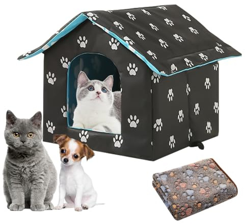XUXLEKK Casetta Per Gatti Per Esterni, Cuccia Per Gatto Da Esterno, Casetta Per Gatti Da Esterno Impermeabile, Casettas Gatto Esterno Con Cuscino Rimovibile, per Animali Domestici e Randagi (Blu-B, L)