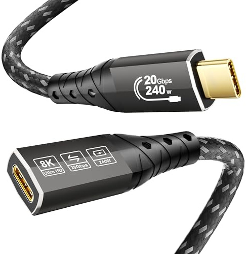 ZIKNYDO Prolunga USB C 1m, (USB C 3.2 Gen 2x2 20Gbps, Video 8K@30Hz, 4K@60Hz/ 144Hz, PD3.1 240W 48V/5A), Cavo Prolunga USB C maschio femmina per Thunderbolt 4, iPhone 16, MacBook, SSD, Switch