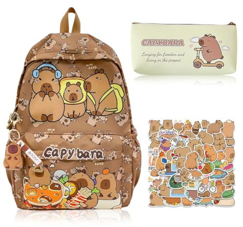 OPVXZAD Capybara Escolar Schoolbag, Capibara Llaveros Portalápices Regalo, Bonito Juego Escolar Para Niñas, Bolsa De Viaje Para Niños, Diseño Compacto Ligero, Ideal Para Uso Diario Al Aire Libre