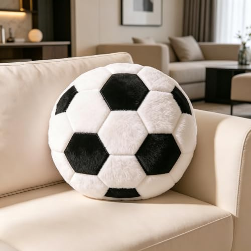 JOAASU Plüsch Fußball Sitzkissen, 35x35cm Weiche Flauschige Fußball Sitzkissen, Fußballkissen Flausch Dekokissen, Fußball Kissen, Football Plüschkissen, Geburtstag Geschenk für Fußball Liebhaber