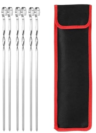 Spiedini in Metallo 20/12/10/6pc Spiedino for barbecue in acciaio inossidabile con sacchetto di stoffa Set for piatto bastoncino in metallo da giardino(6Pcs With Bag)