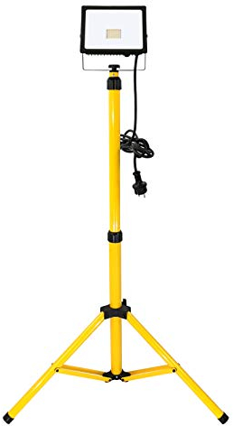Trango - 30 Watt LED Arbeitstrahler - Ultra Flach - Baustrahler G1504-303W - 2700K warm-weiß - Inkl. je 3m Zuleitung - Stativ Höhenverstellbar 66-170cm - Arbeitsleuchte