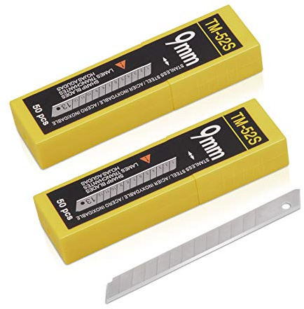 Gomake 9mm Utility Knife Replacement Blades, Snap Off Blades for 9MM Universal Art Knife,Stainless Steel Blades Use in Office, Home, Arts, Crafts - 100PCS