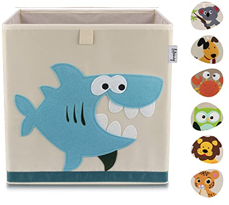 Lifeney Scatola portaoggetti per bambini con motivo squalo, scatola giocattolo con motivo animale, adatta per scaffali cubi, scatola per la cameretta dei bambini, cestino portaoggetti per bambini