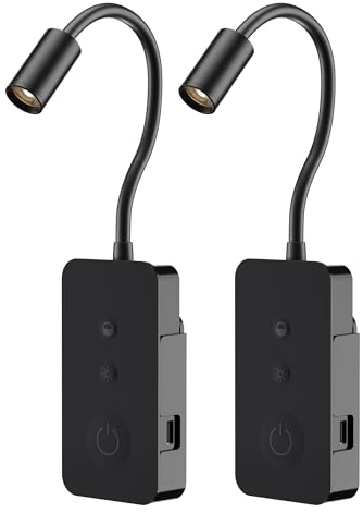 ELLASAY Leselampe Wandmontage, LED leselampe Bett mit Touch-Steuerung, wiederaufladbare Wandleselicht mit flexiblem Schwanenhals und USB-Ausgang, 4 Dimmbare Farbmodi & Timer-Funktion(2 Pack)
