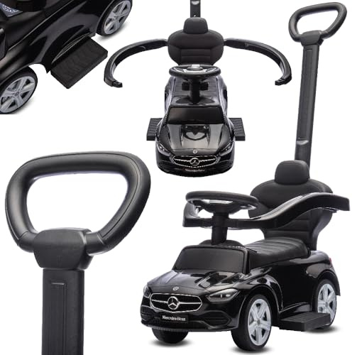 sun baby Coche de Empuje Mercedes C-Class, Coche para Niños a Partir de 1 año, Respaldo Alto, Volante con Audio, reposapiés Extensibles, Compartimento portaobjetos (Negro)