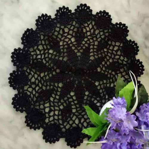 Napperon de Table Rond en Dentelle de Coton Fait à la Main, napperon en Tissu au Crochet, Tasse de Mariage, thé, café, Dessous de Verre, napperon de Cuisine, Noir, Rond, 30 cm
