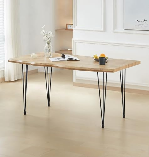 Hallowood Furniture Cullompton Large Dining Table with Black Metal Legs, 4-6 Seater Industrial Style Live Edge Effect Top Modern Dining Table for Home, Restaurant or Office (160cm)