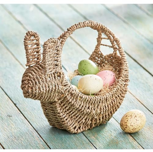 tag Seagrass Easter Spring Bunny Shaped Basket for Tabletop Kitchen Decoration, 10.0L x 5.5W x 10.0H inch. Natural