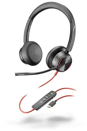 Poly Blackwire 8225 - Cuffie stereo USB-C + adattatore USB-C/A, stereo, USB tipo C, cablate, 32 Ohm, binaurale, padiglione, cavo 2,2 m, microfono omnidirezionale con cancellazione del rumore, colore