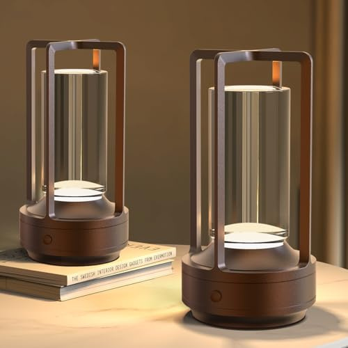 Hapfish Lampara de mesa LED recargable inalambrica, 3000mAh regulable, 2pcs | lámpara de mesa sin cable, 3 modos de color, lampara mesita noche de metal, para exterior,restaurante,dormitorio,mesita