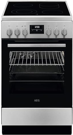 AEG Standherd mit Glaskeramik-Kochfeld 50cm, A, 1 Paar Teleskopschienen, Bräter- und Mehrkreiskochzone, Grill, Edelstahl mit Antifingerprint, CCB544OCBM