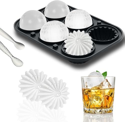 FainFun Moule à glaçons en silicone - Grand moule à glaçons 3D - Avec couvercle - Réutilisable - Facile à démouler - Pour glace, whisky, cocktail, jus (1, gris 6)