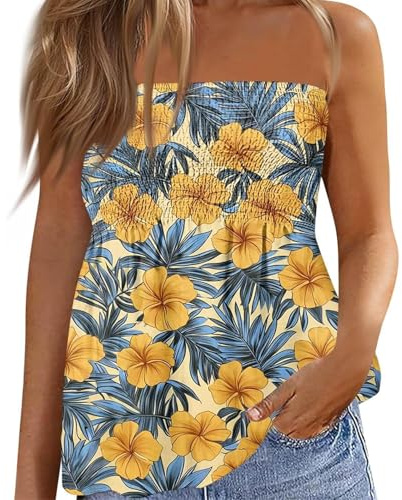Yoisdtxc Womens Tube Tops Summer Strapless Bandeau Tank Casual Loose Tunic Sleeveless Shirts Off The Shoulder Flowy Blouses