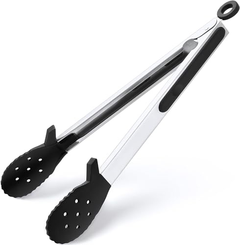 12 Kitchen Tongs for Cooking, 600ºF Heat Resistant Silicone Cooking Tongs