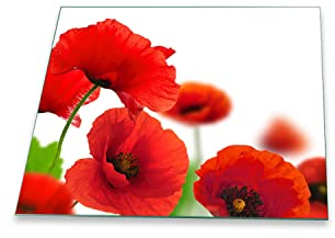 Herdabdeckplatte Abdeckung Ceranfeld Abdeckplatte Schneidebrett 1-Teilig 60x52 Mohnblume Rot Spritzschutz Glasplatte Ceranfeldabdeckung Schutz Kochplatten Herdschutz Sicherheitsglas Glasschneidebrett