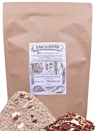 Räucherspäne Räuchermehl Buche Typ 7 gewürzt Mediterran Spangröße 1-3mm für Räucherofen Räucherbox Smokerbox Barbecue 2 Liter