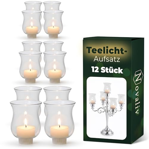12 portacandele da tè trasparenti da 8 cm, per candelabri, candelabri, in vetro, corona dell'Avvento, portacandele da tè , portacandela 6 cm