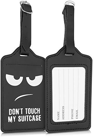 kwmobile 2X Kofferanhänger Adressanhänger Koffer Tag - Namensschild Schulranzen Gepäck Anhänger - Reise Gepäckanhänger Don't Touch My Suitcase Weiß Schwarz