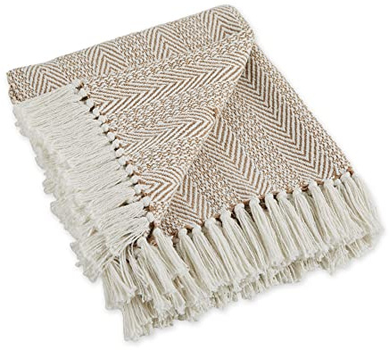 DII Herringbone Striped Collection Cotton Throw Blanket, 50x60, Stone