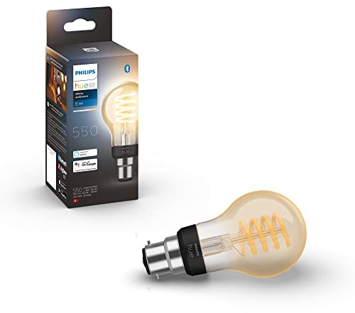Philips Hue White Ambiance Filament Single Smart LED Bulb [B22 Bayonet Cap] - 550 Lumens. Works with Alexa, Google Assistant and Apple Homekit