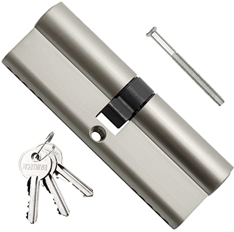 Bwintech 1 pieza 45/45mm Euro Latón Cilindro, cerradura de llave/cilindro de 90mm con 3 llaves de latón estándar, antirrobo, antiperforación, antigolpes, níquel satinado