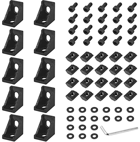 10x EYPINS Befestigungsmaterial Winkel Schwarz, Aluprofil 20x20 Nut 6 Aluminium Winkelverbinder Eckwinkel Eckverbinder Wandhalter 90° Winkel Raster für Strebenprofil 3D-Drucker CNC-Router DIY-Projekte