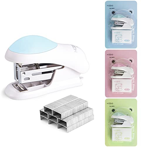 NEBURORA Mini Mühelose Desktop Hefter mit 400 Standard 26/6 Heftklammern, 2–24 Blatt Kapazität, Inklusive Integriertem Heftklammerentferner, Mini Süßes Tacker für Schüler, 3 Farboptionen(Blau)