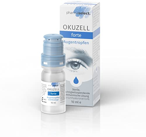 Okuzell Forte intensiv feuchtigkeitsspendende Augentropfen für trockene juckende und rote Augen|Ohne KonservierungsmitteAugentropfen für Kontaktlinse innen |Sterile Augentropfen mit 0,4% Hyaluronsäure