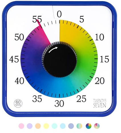 Visueller Timer, 19,1 cm, 60 Minuten, 1 Stunde, Countdown-Timer für Kinder, Klassenzimmer, Lehrwerkzeug, Heimbüro, Meeting, mechanische Countdown-Uhr für Prüfung, Zeitmanagement, magnetisch,