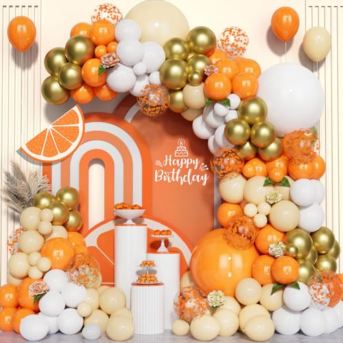 Orange White Balloon Arch Kit, 130 Pcs Orange Apricot Gold Balloon Garland Latex Metallic Confetti Balloons for Girls Autumn Fall Party Birthday Baby Shower Wedding Anniversary Thanksgiving Decoration