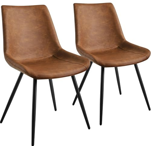 Yaheetech Dining Room Chairs Set of 2 Mid Century Modern Kitchen Chairs with Upholstered Faux Leather and Metal Legs for Dining Room, Living Room, Brown