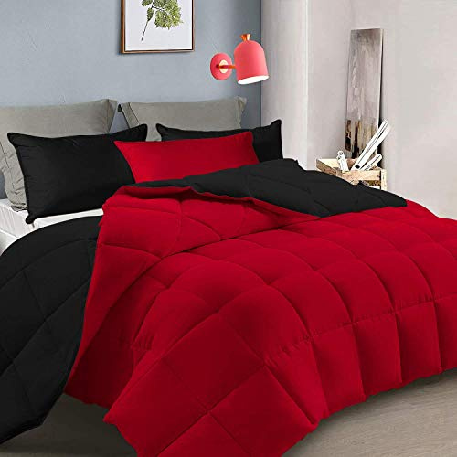Daksh Linen Red & Black Reversible Down Comforter Set 1000 TC 3 Piece Egyptian Cotton 500 GSM Comforter Set (Comforter + 2 Pillowcases) Oversized King