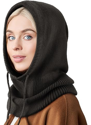 DRESHOW Sombreros de Invierno para Las Mujeres Pasamontañas de Punto Beanie Skull Cap Con Cordón Cálido Sombrero con Capucha Bufanda